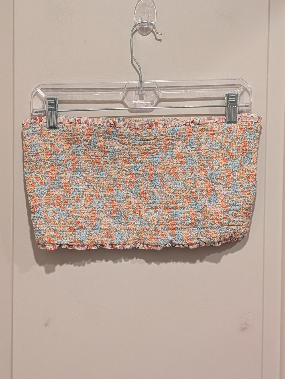 American Eagle Outfitters Pastel Blue and Orange Smocked Crop Tube Top